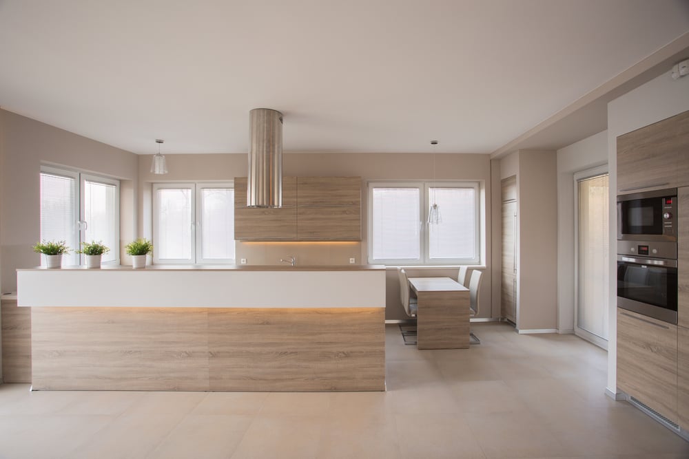 Wood Veneer kitchen interior in modern luxury house