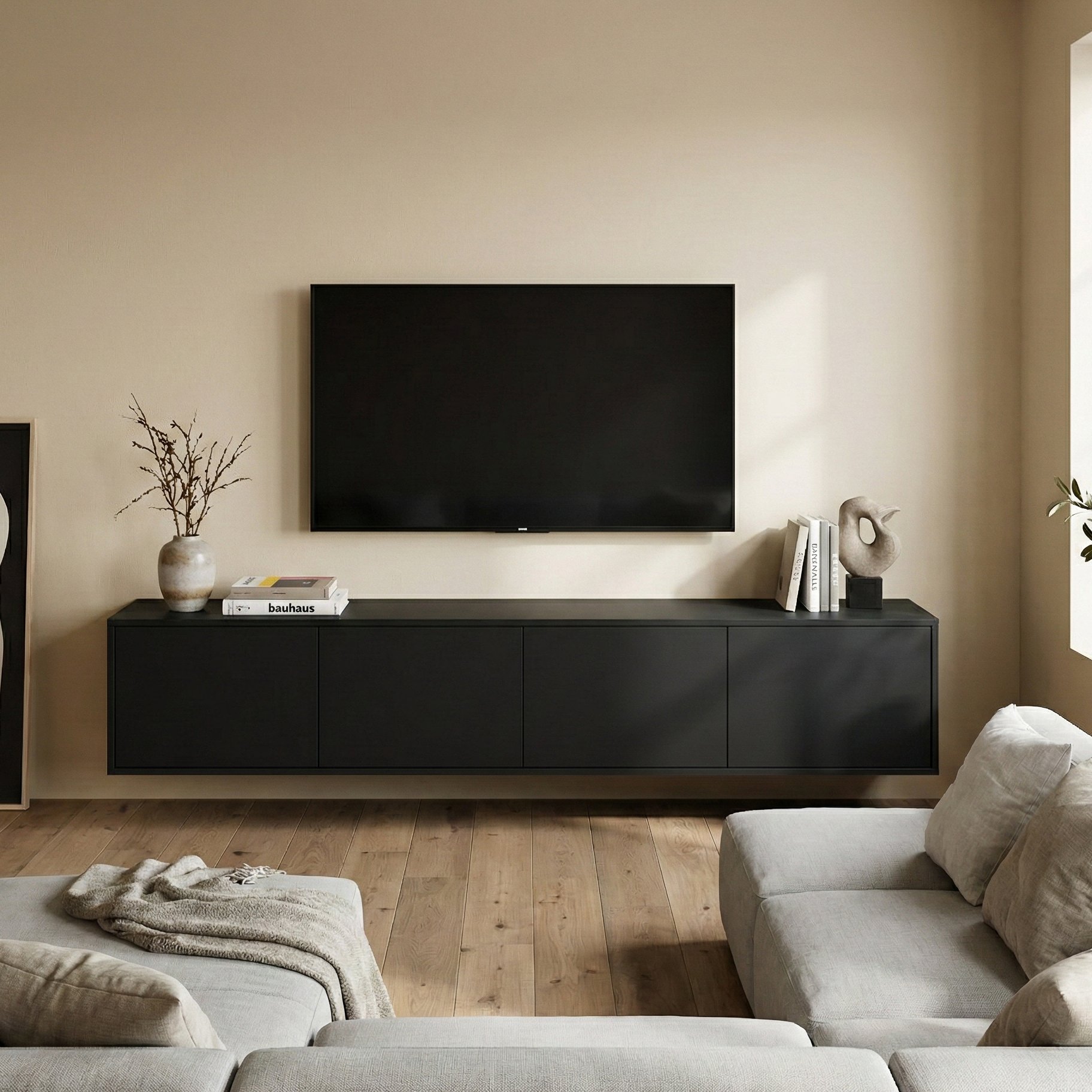 Floating Entertainment Unit Thermofoil Tess Charcoal