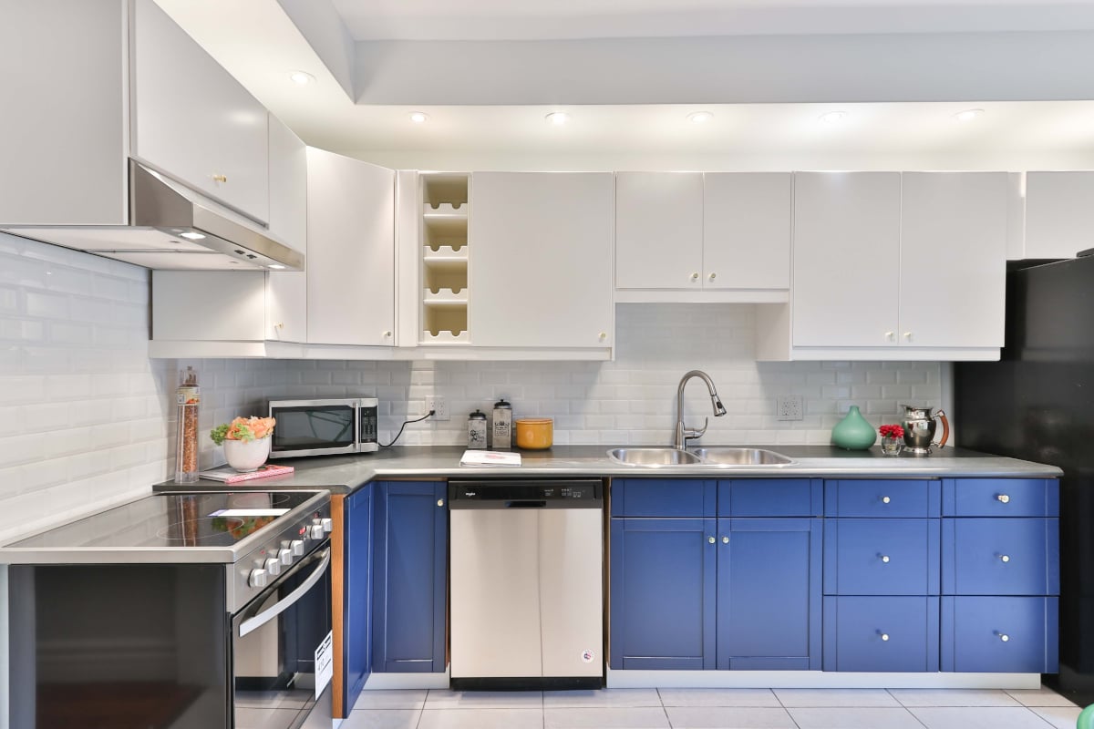 blue and white custom ikea kitchen