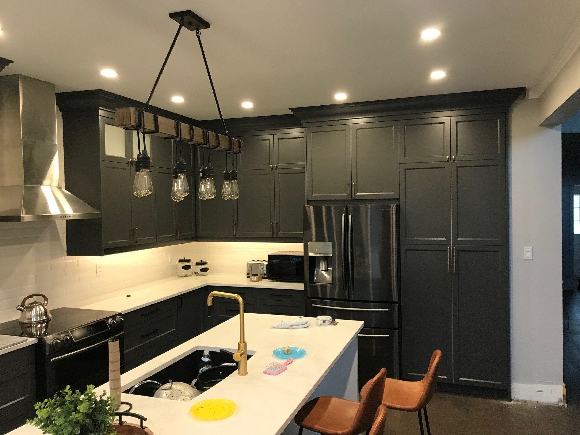 Black Painted Shaker Door Kitchen Transitional Home